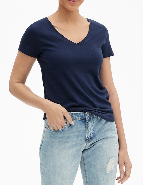 Playera manga corta cuello v para mujer