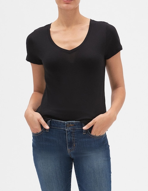 Playera manga corta cuello v para mujer 1