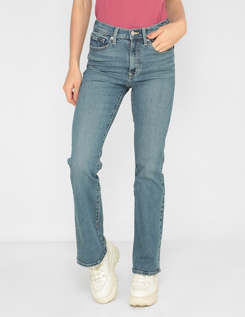 Jeans flare lavado medio corte cintura alta para mujer