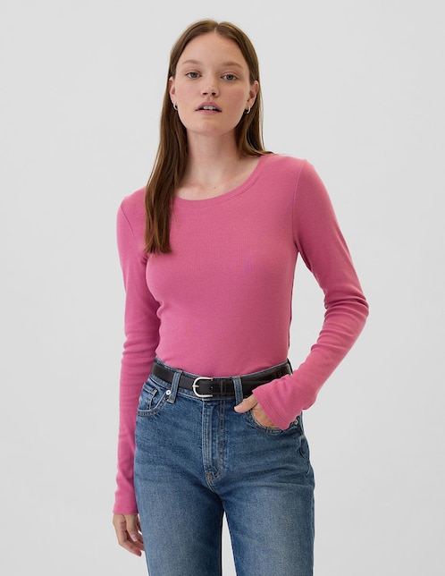 Playera manga larga cuello redondo para mujer