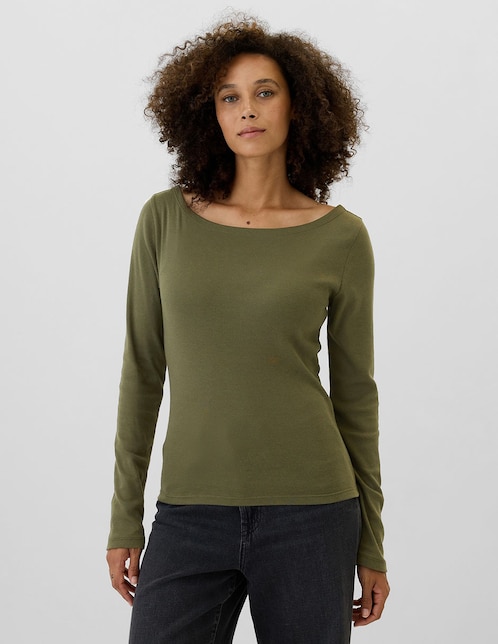 Playera manga larga cuello ojal para mujer