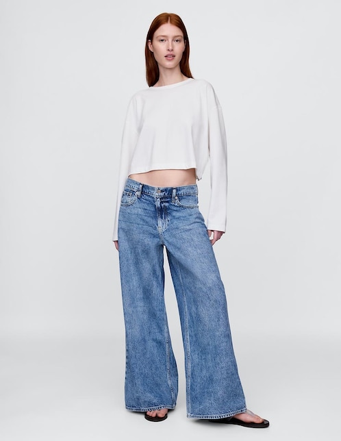 Jeans baggy corte cadera para mujer