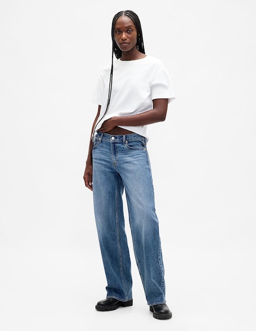 Jeans wide leg corte cadera para mujer