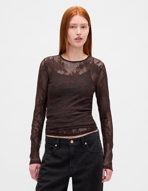 Playera manga larga cuello redondo para mujer
