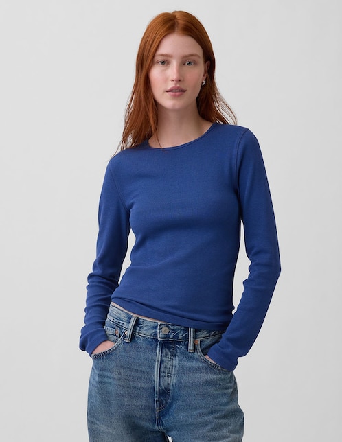 Playera manga larga cuello redondo para mujer 1