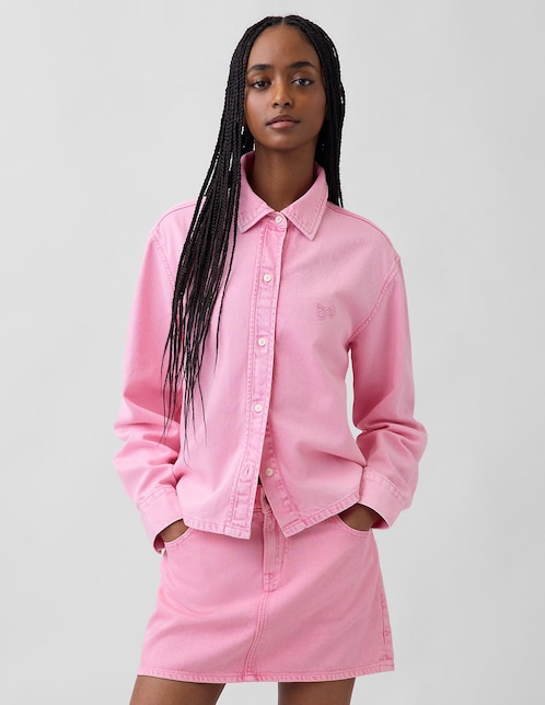 Sobrecamisa de mezclilla manga larga para mujer
