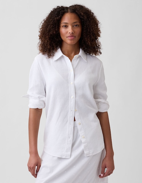 Camisa de lino manga larga para mujer 1