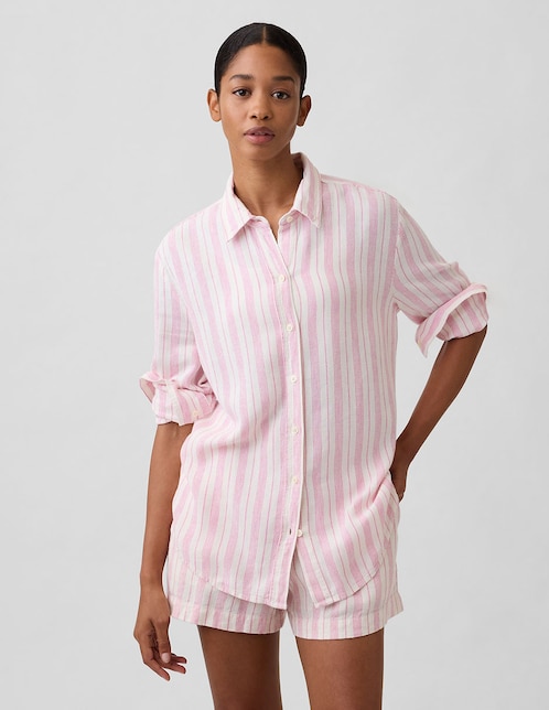 Camisa de lino manga larga para mujer 1
