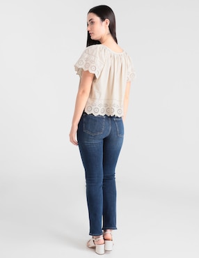 Jeans straight corte a la cintura para mujer
