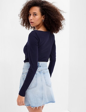 Playera manga larga cuello ojal para mujer