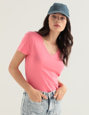 Playera Manga Corta Cuello V Para Mujer