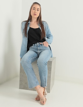 Jeans Straight Corte Cintura Alta Para Mujer