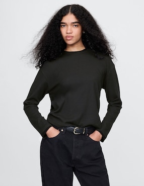 Playera manga larga cuello redondo para mujer