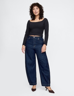Jeans relaxed barrel corte cintura para mujer