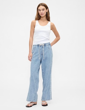 Jeans wide leg corte cintura para mujer