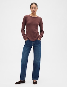 Playera manga larga cuello redondo para mujer