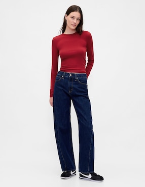 Playera manga larga cuello redondo para mujer