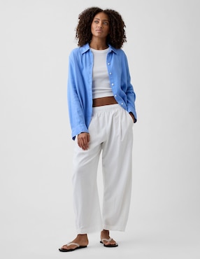 Camisa de lino manga larga para mujer