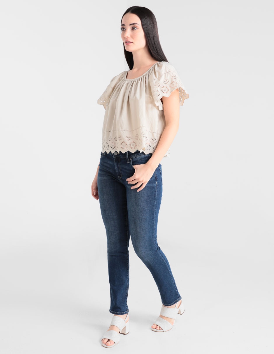 Jeans straight corte a la cintura para mujer 3