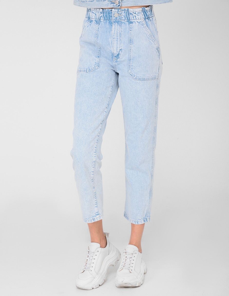 Jeans straight lavado claro corte cintura alta para mujer 