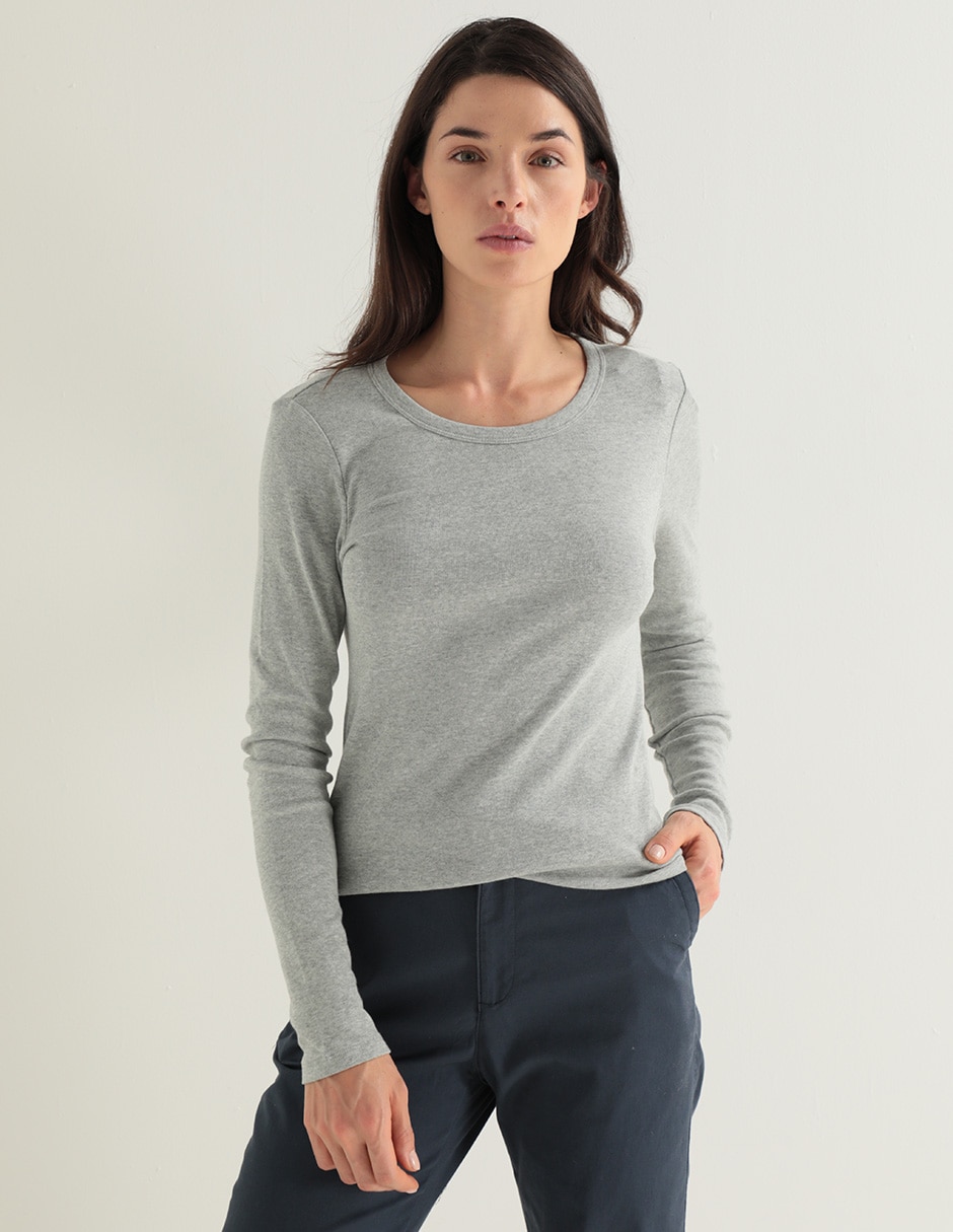 Playera Cuello Redondo Playeras De Manga Larga De Algodon Playera