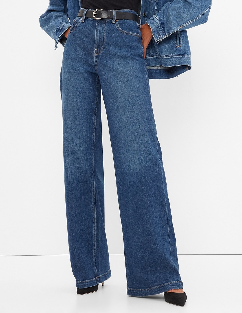 Jeans wide leg corte cintura alta para mujer 1