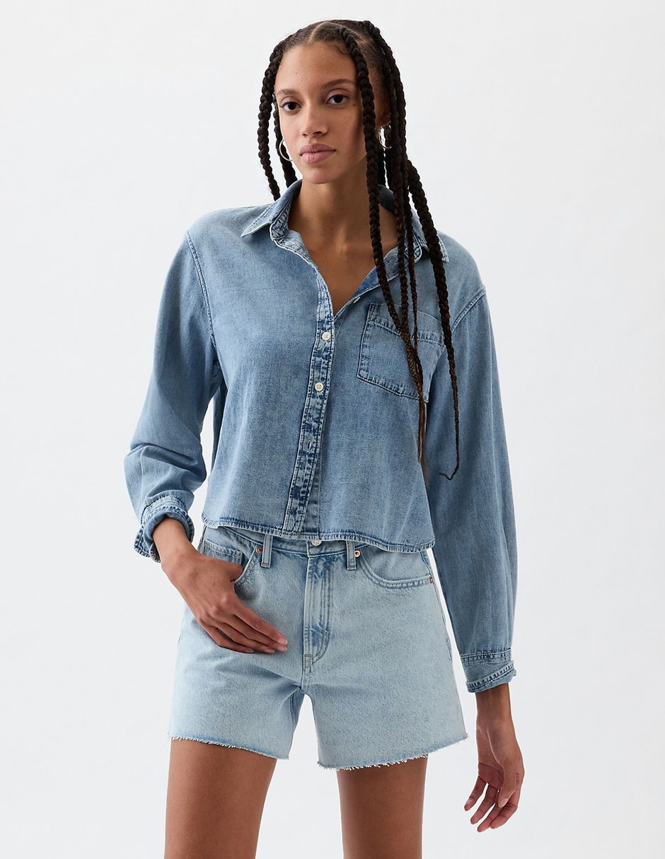 Mezclilla Camisa Larga Con Pantalon Corto Camisa Larga Con Short