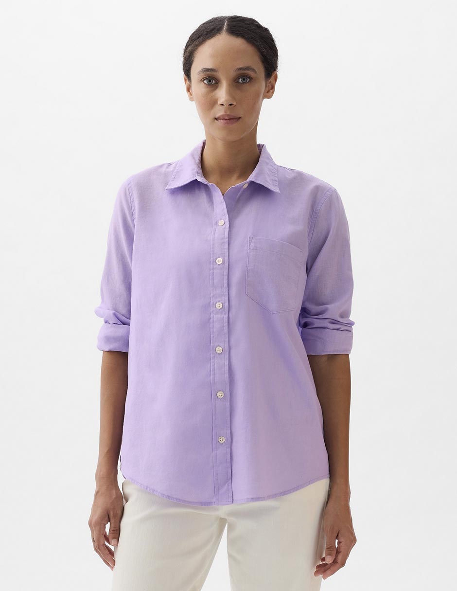 Camisa de lino manga larga para mujer 1