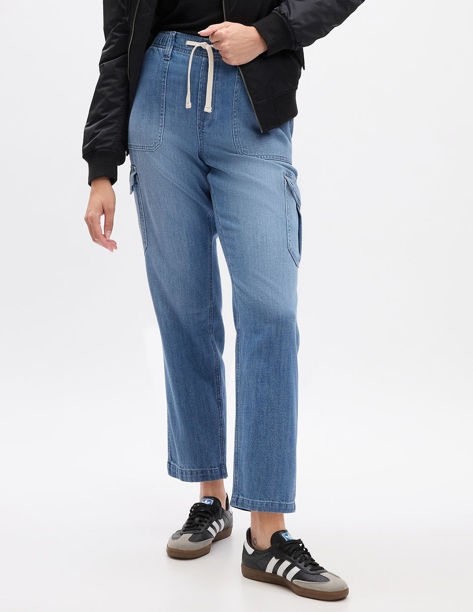 Jeans loose corte a la cintura para mujer 1