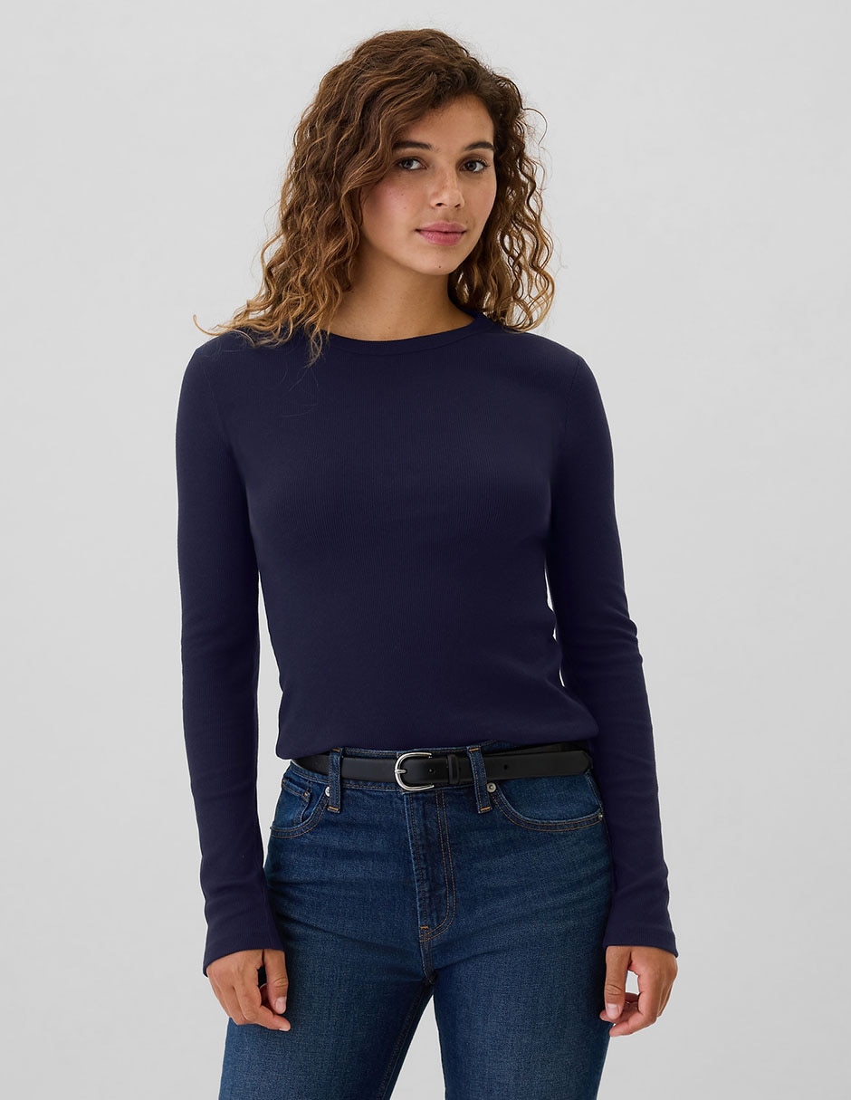 Playera maga larga cuello redondo para mujer Playera maga larga cuello redondo para mujer