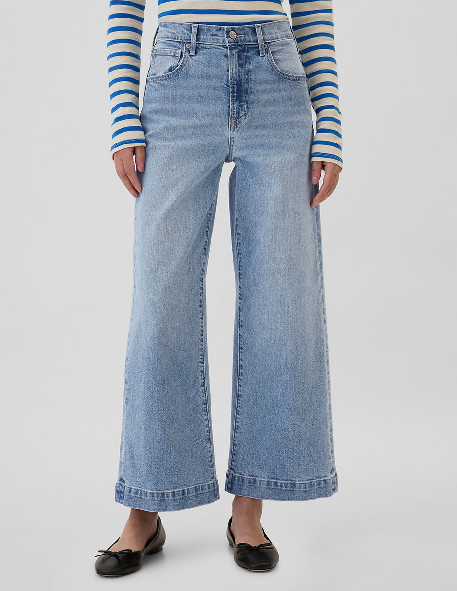 Jeans wide leg corte a la cintura para mujer Liverpool