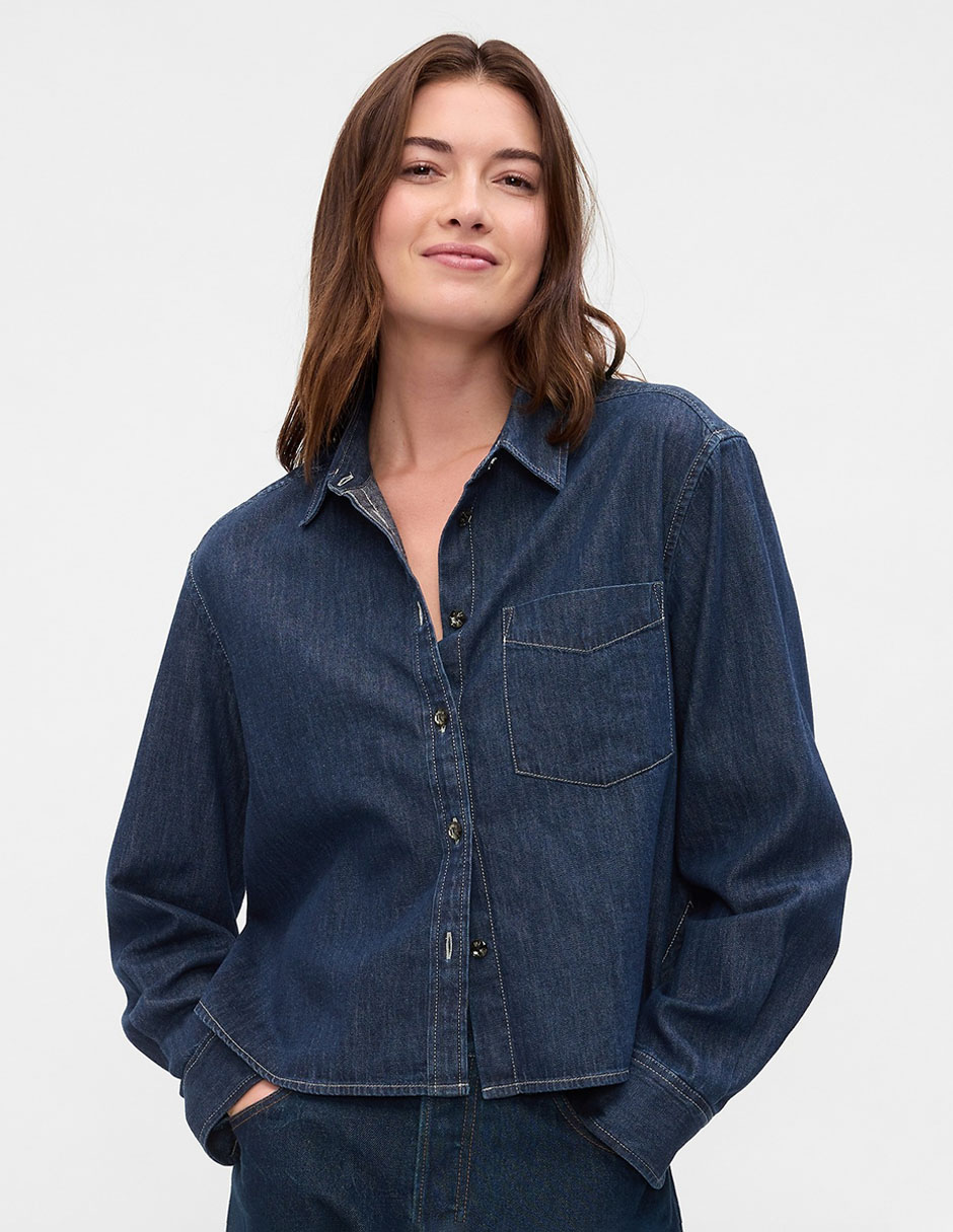 Mezclilla Mujer Camisas De Jean Dama Manga Larga Uniformes Camisa