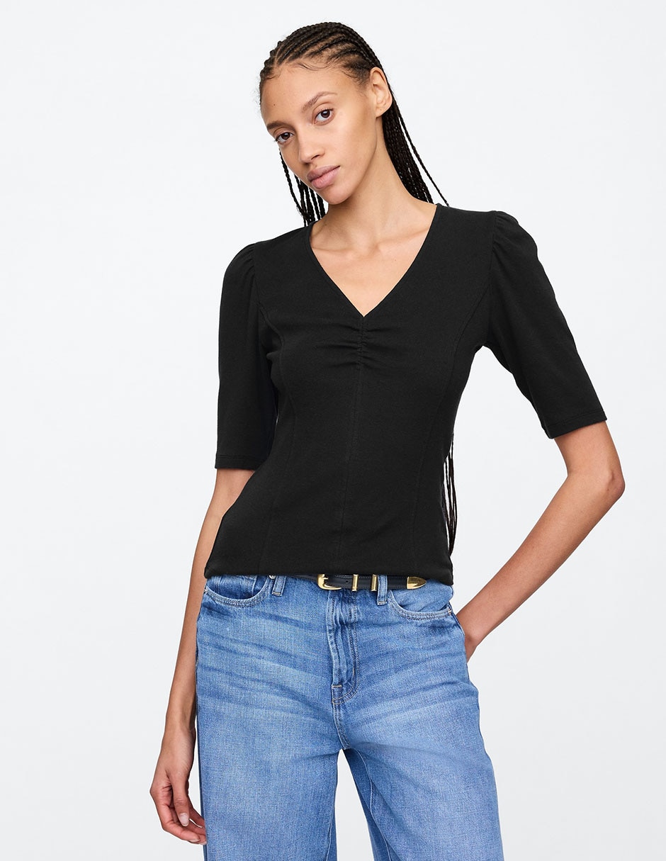 Playera GAP Blusa Cuello En V Manga Con Vuelo Azul Marino GAP Gap