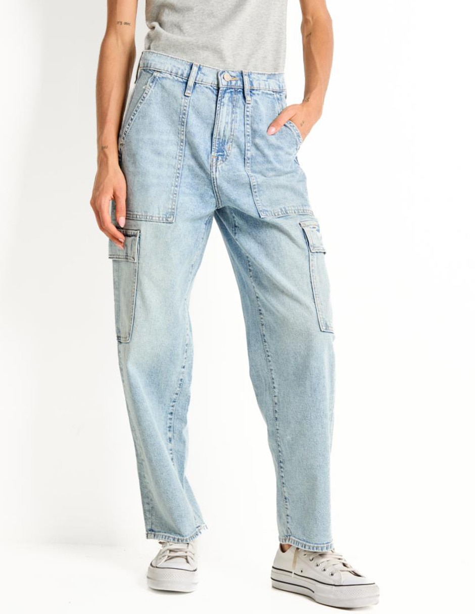 Jeans cargo straight corte cintura para mujer GAP México