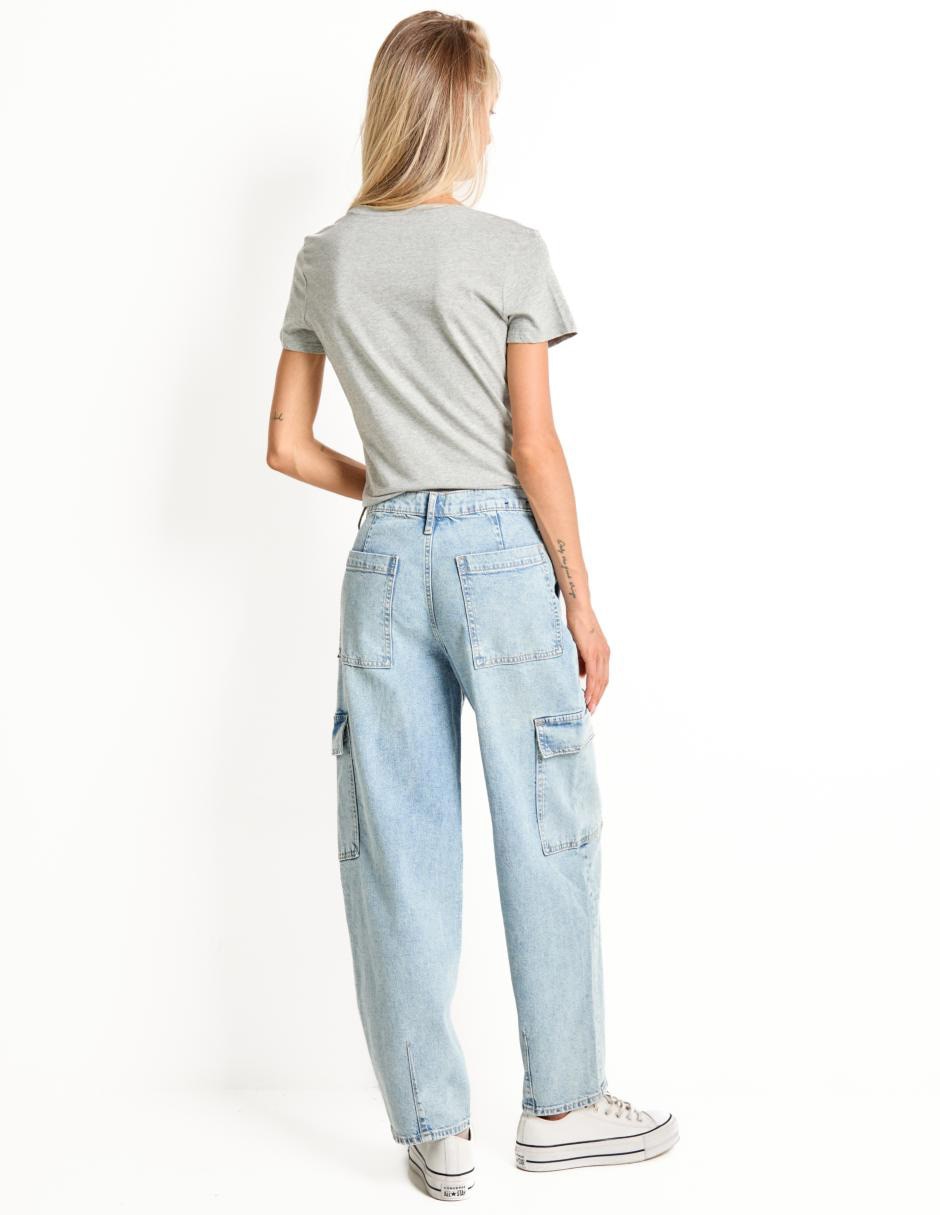 Jeans cargo straight para mujer 2
