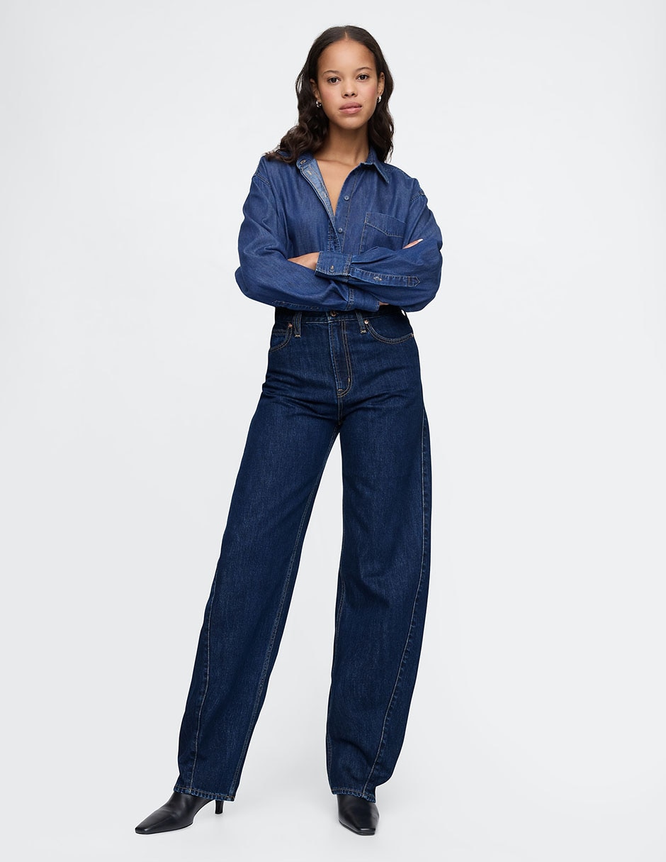 Jeans relaxed barrel corte cintura para mujer