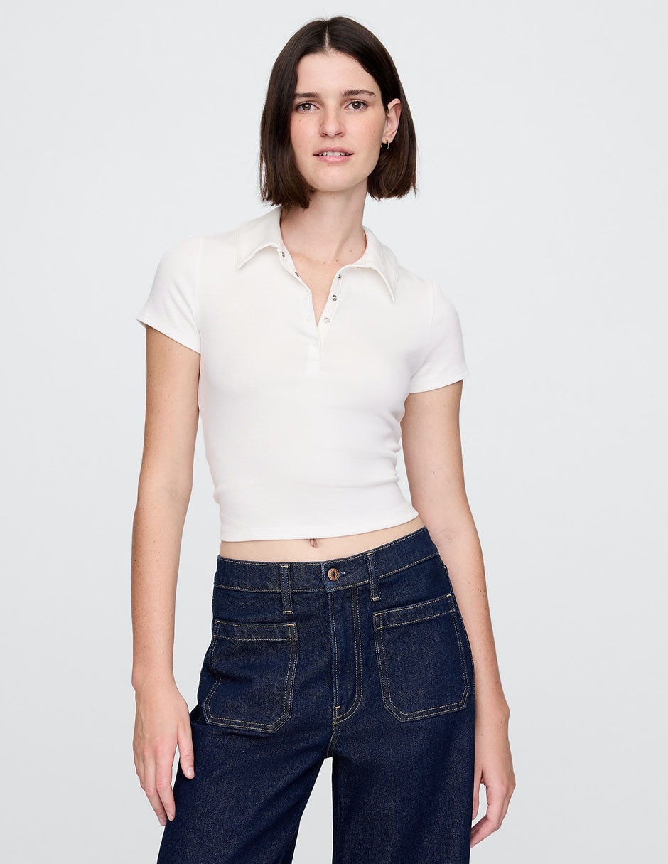 Playera manga corta cuello Polo para mujer
