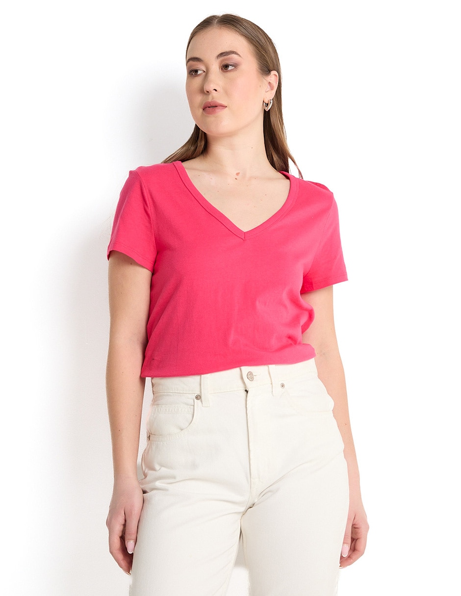 Playera manga corta cuello V para mujer Playera manga corta cuello V para mujer