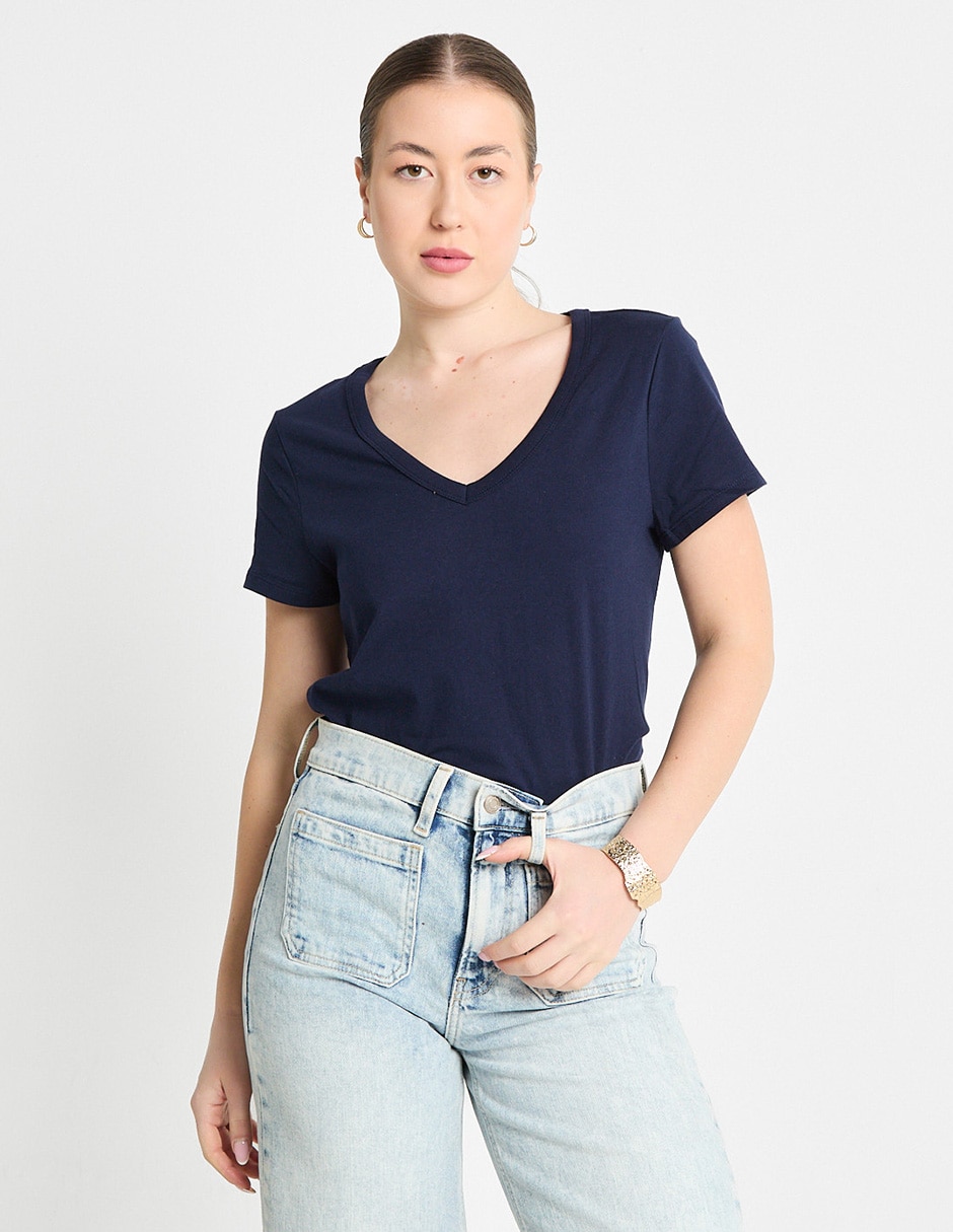 Playera manga corta cuello V para mujer Playera manga corta cuello V para mujer