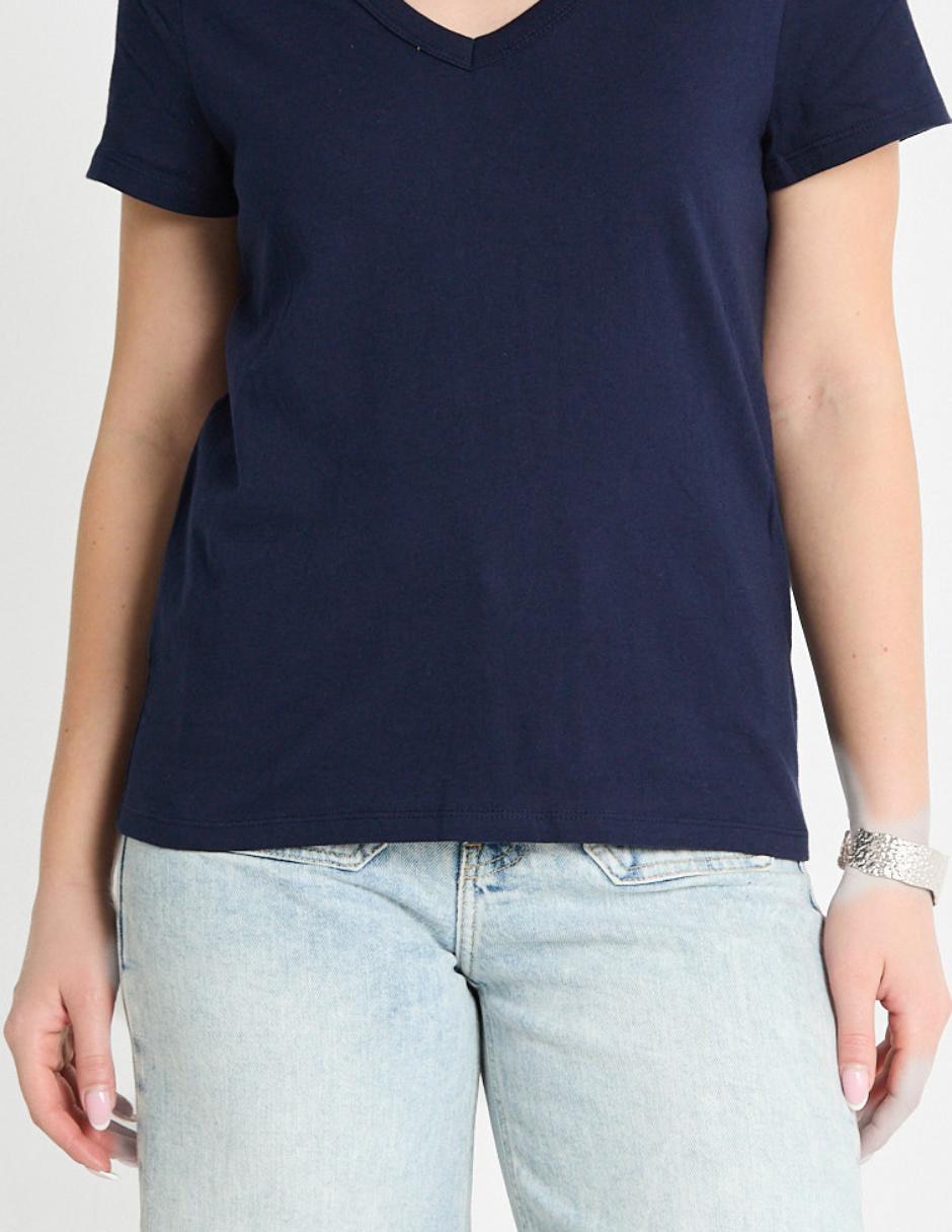 Playera manga corta cuello V para mujer