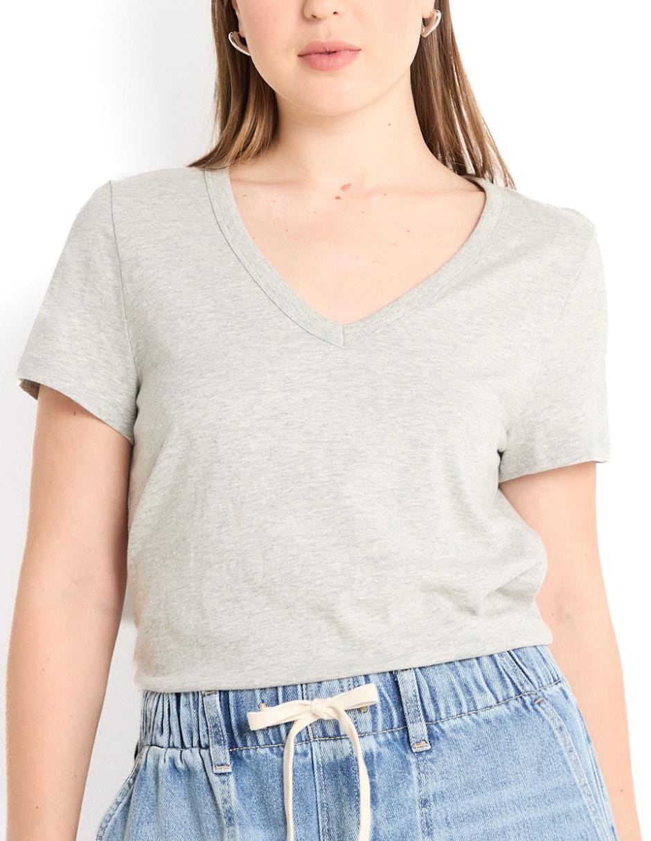 Playera manga corta cuello V para mujer 4