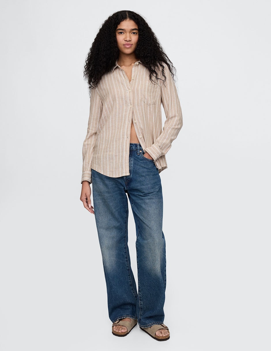 Camisa de lino manga larga para mujer 2