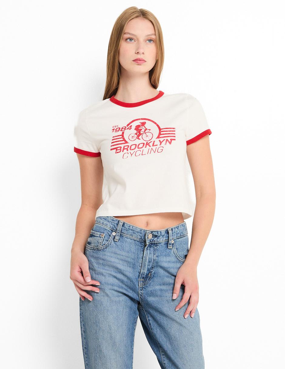 Playera manga corta cuello redondo para mujer