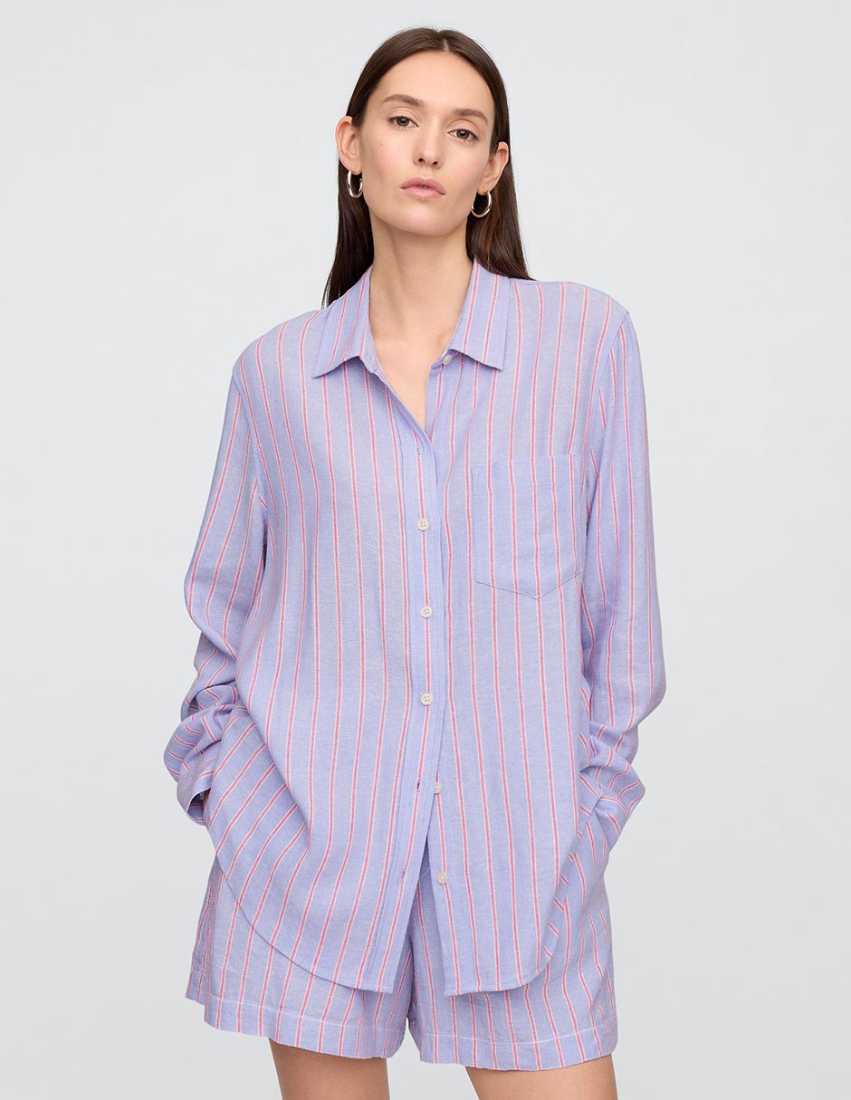 Camisa de lino manga larga para mujer