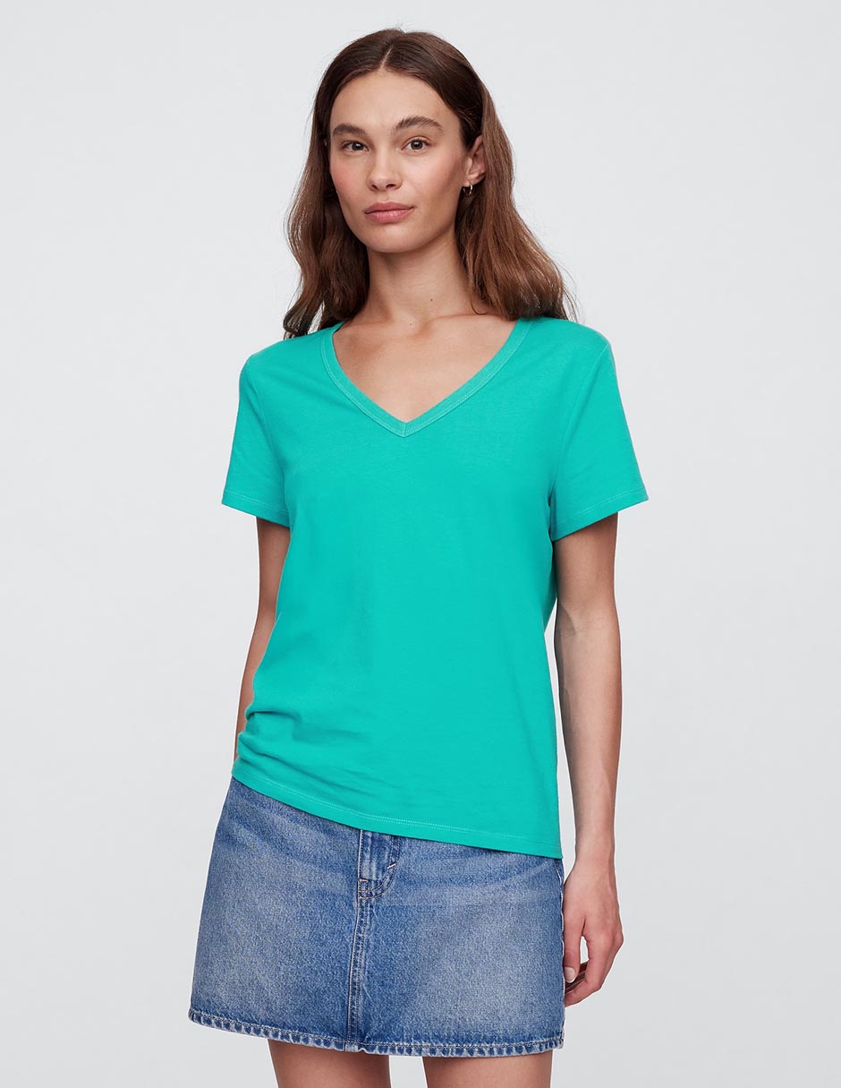 Playera manga corta cuello V para mujer Playera manga corta cuello V para mujer