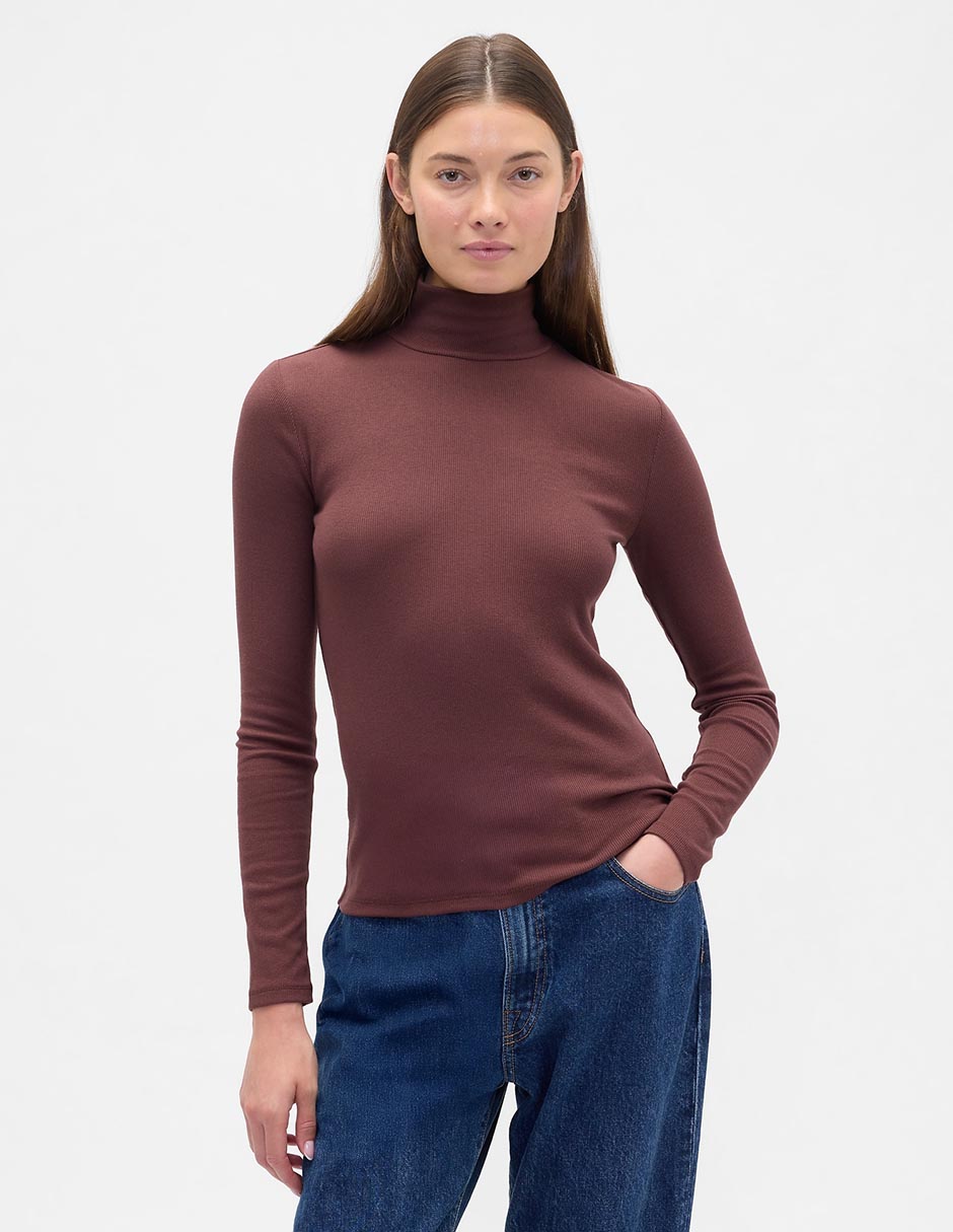 Playera manga larga cuello alto para mujer