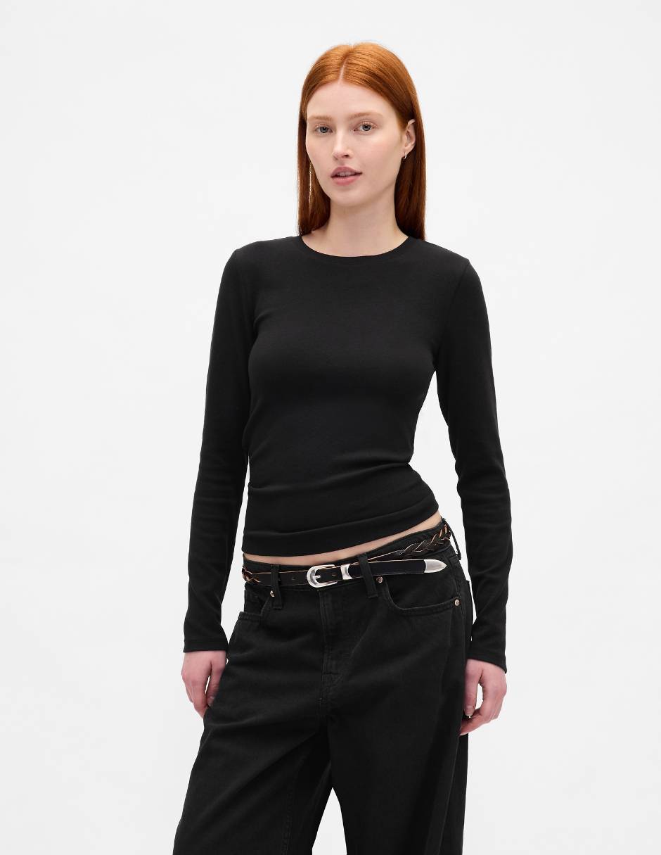 Playera manga larga cuello redondo para mujer