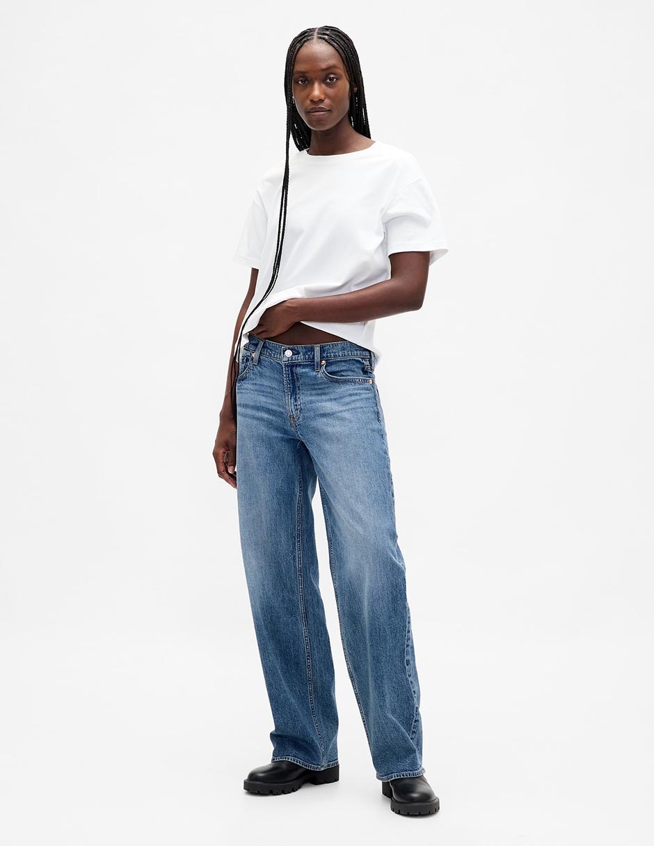 Jeans wide leg corte cadera para mujer