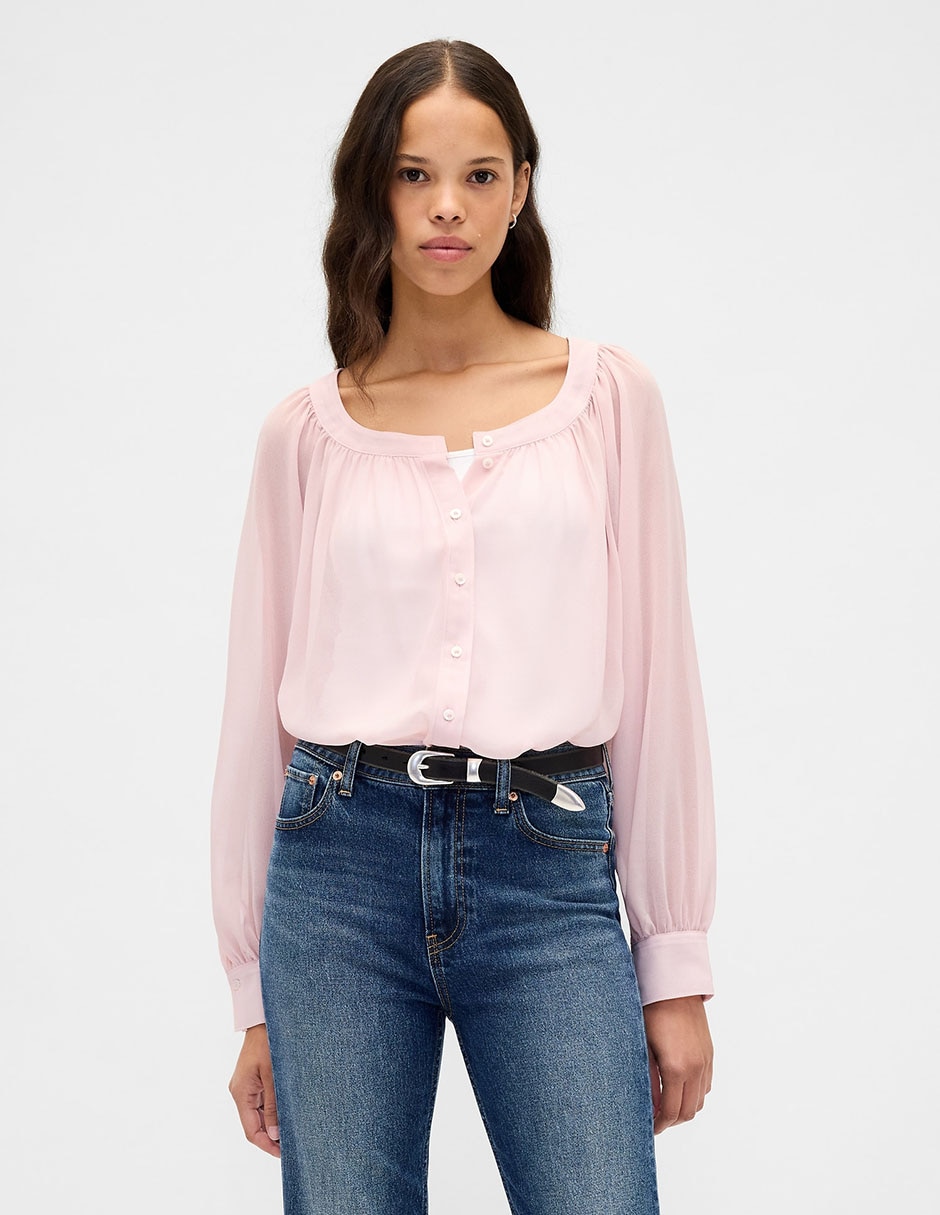 Blusa camisera manga larga para mujer