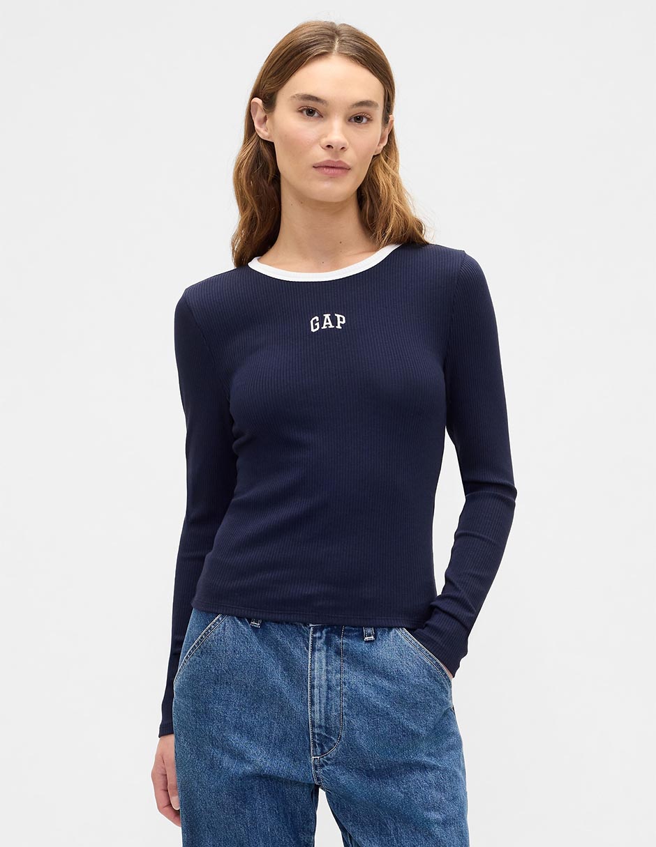 Playera manga larga cuello redondo para mujer